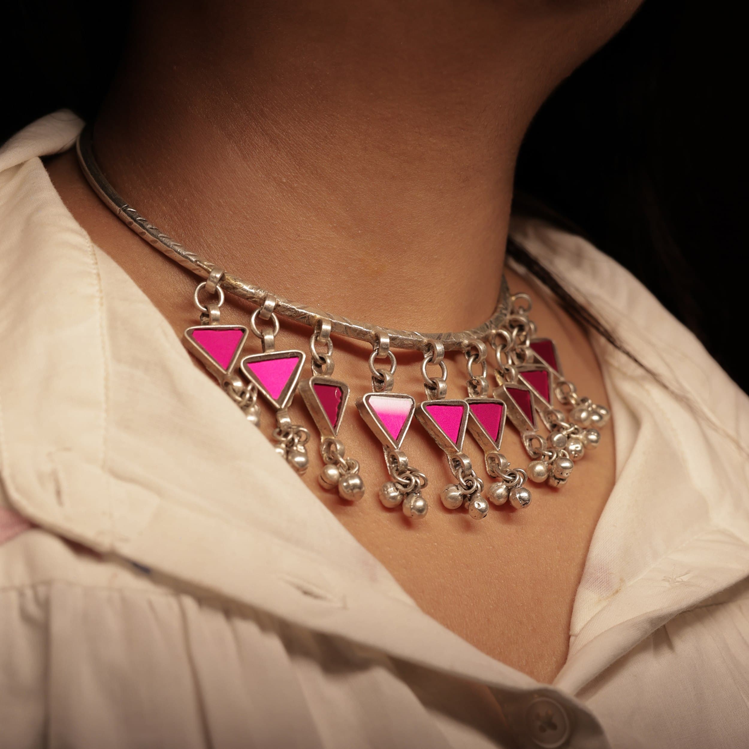 GulHasli (Pink Glass & Ghungroo Choker)
